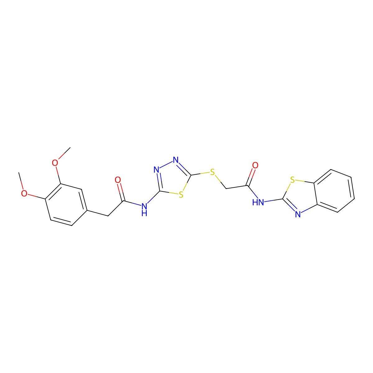 N-(benzo[d]thiazol-2-yl)-2-((5-(2-(3,4-dimethoxyphenyl)acetamido)-1,3,4-thiadiazol-2-yl)thio)acetamide molecular structure, CAS 477214-93-0