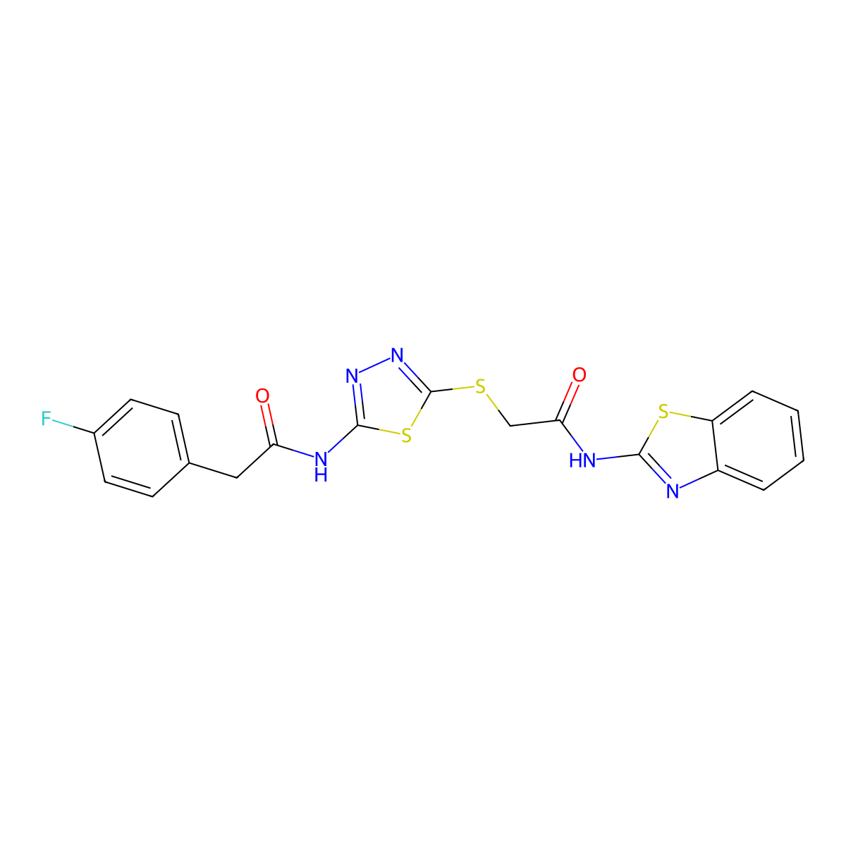 N-(benzo[d]thiazol-2-yl)-2-((5-(2-(4-fluorophenyl)acetamido)-1,3,4-thiadiazol-2-yl)thio)acetamide molecular structure, CAS 477214-96-3