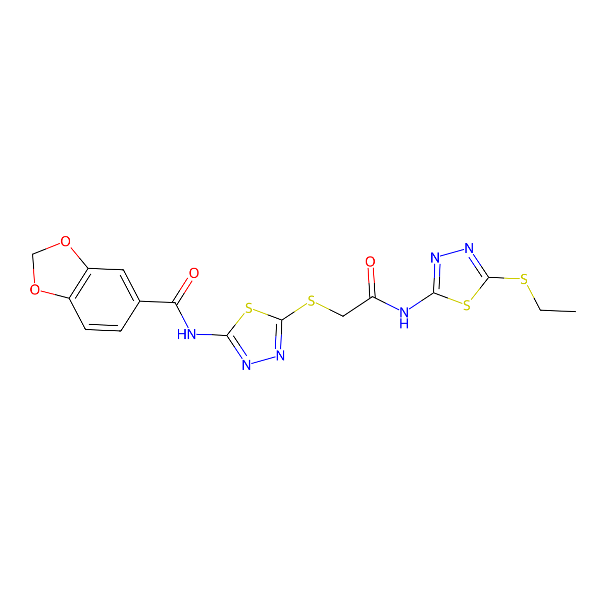 N-(5-((2-((5-(ethylthio)-1,3,4-thiadiazol-2-yl)amino)-2-oxoethyl)thio)-1,3,4-thiadiazol-2-yl)benzo[d][1,3]dioxole-5-carboxamide molecular structure, CAS 477215-02-4