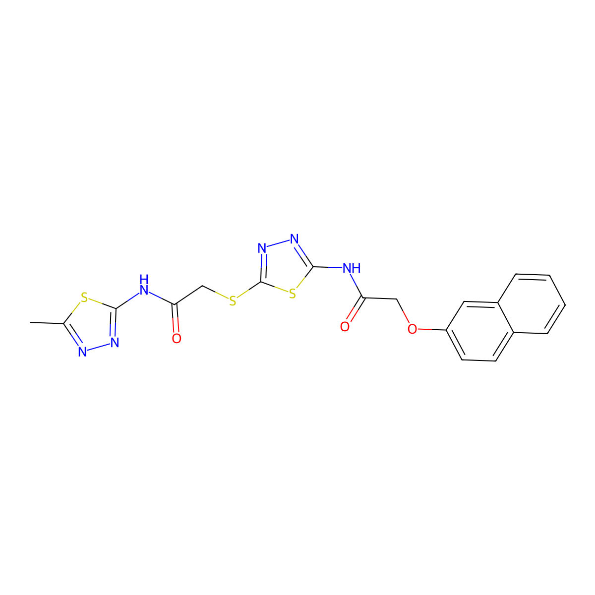 N-(5-methyl-1,3,4-thiadiazol-2-yl)-2-((5-(2-(naphthalen-2-yloxy)acetamido)-1,3,4-thiadiazol-2-yl)thio)acetamide molecular structure, CAS 477215-15-9