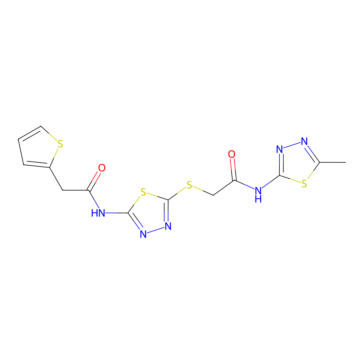 N-(5-methyl-1,3,4-thiadiazol-2-yl)-2-((5-(2-(thiophen-2-yl)acetamido)-1,3,4-thiadiazol-2-yl)thio)acetamide molecular structure, CAS 477215-16-0