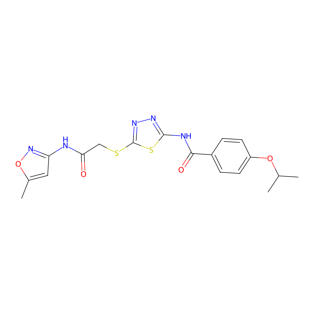 4-isopropoxy-N-(5-((2-((5-methylisoxazol-3-yl)amino)-2-oxoethyl)thio)-1,3,4-thiadiazol-2-yl)benzamide molecular structure, CAS 477215-28-4