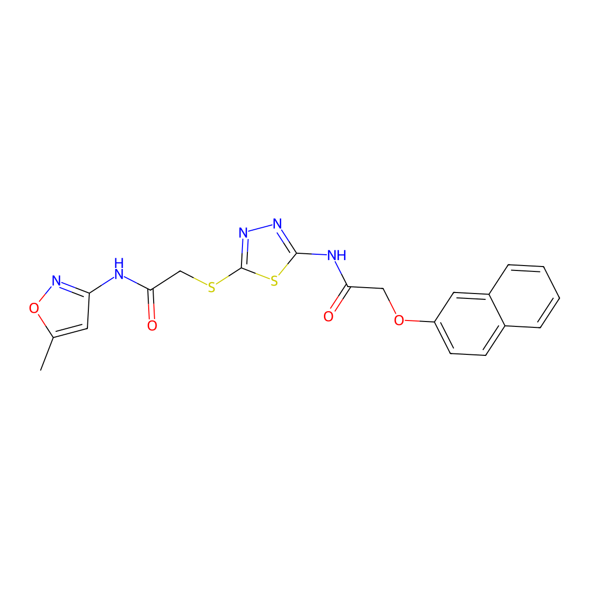 N-(5-methylisoxazol-3-yl)-2-((5-(2-(naphthalen-2-yloxy)acetamido)-1,3,4-thiadiazol-2-yl)thio)acetamide molecular structure, CAS 477215-30-8
