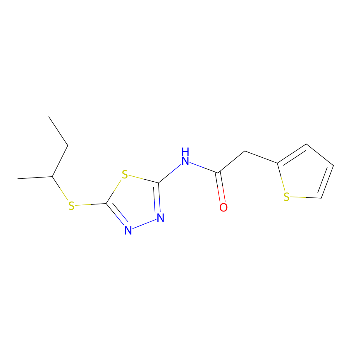 N-[5-(butan-2-ylsulfanyl)-1,3,4-thiadiazol-2-yl]-2-(thiophen-2-yl)acetamide molecular structure, CAS 477215-46-6