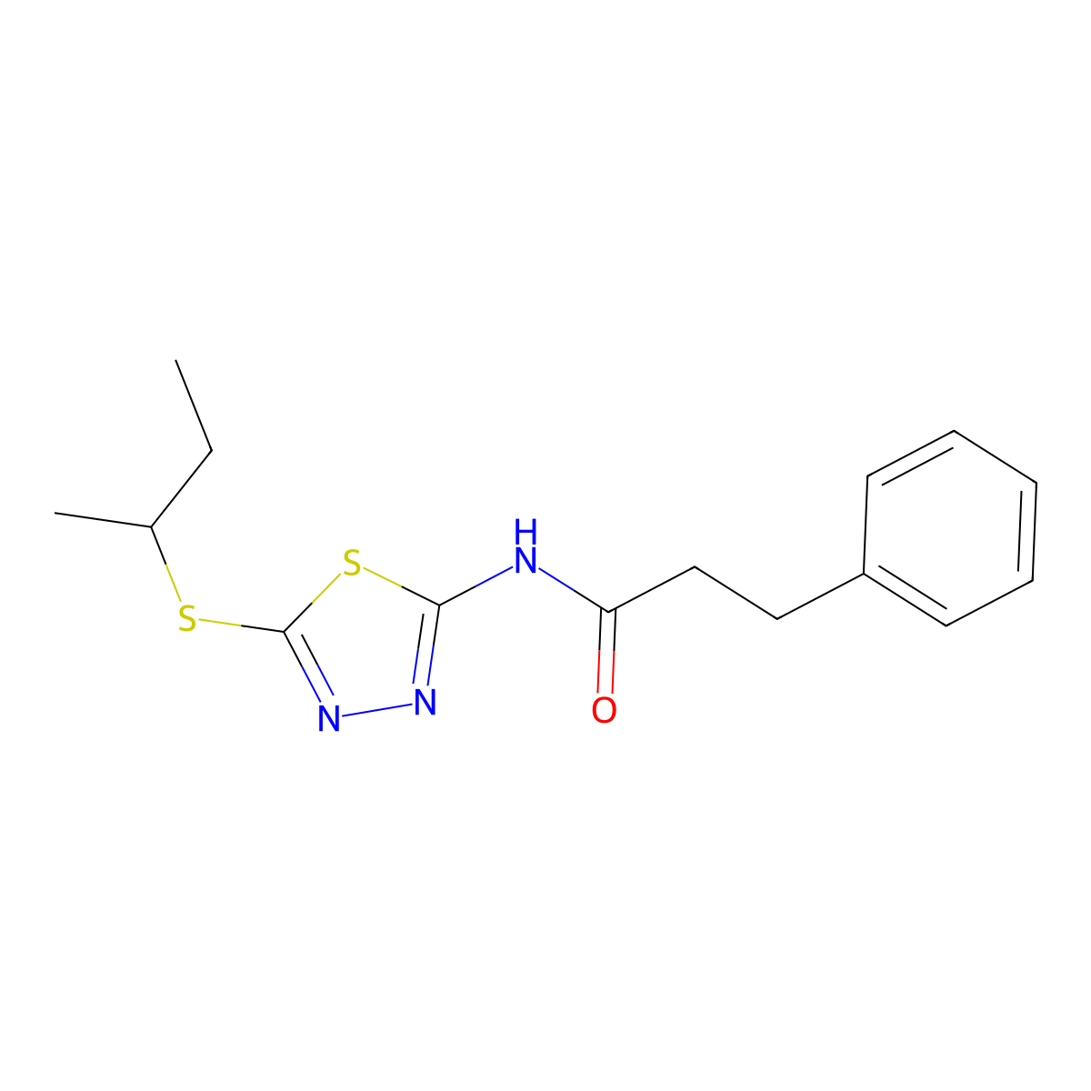 N-[5-(butan-2-ylsulfanyl)-1,3,4-thiadiazol-2-yl]-3-phenylpropanamide molecular structure, CAS 477215-52-4