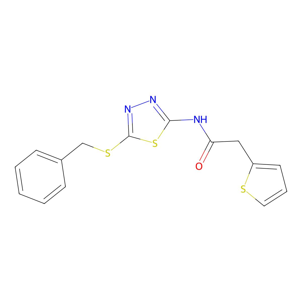 N-[5-(Benzylsulfanyl)-1,3,4-thiadiazol-2-YL]-2-(thiophen-2-YL)acetamide molecular structure, CAS 477215-61-5