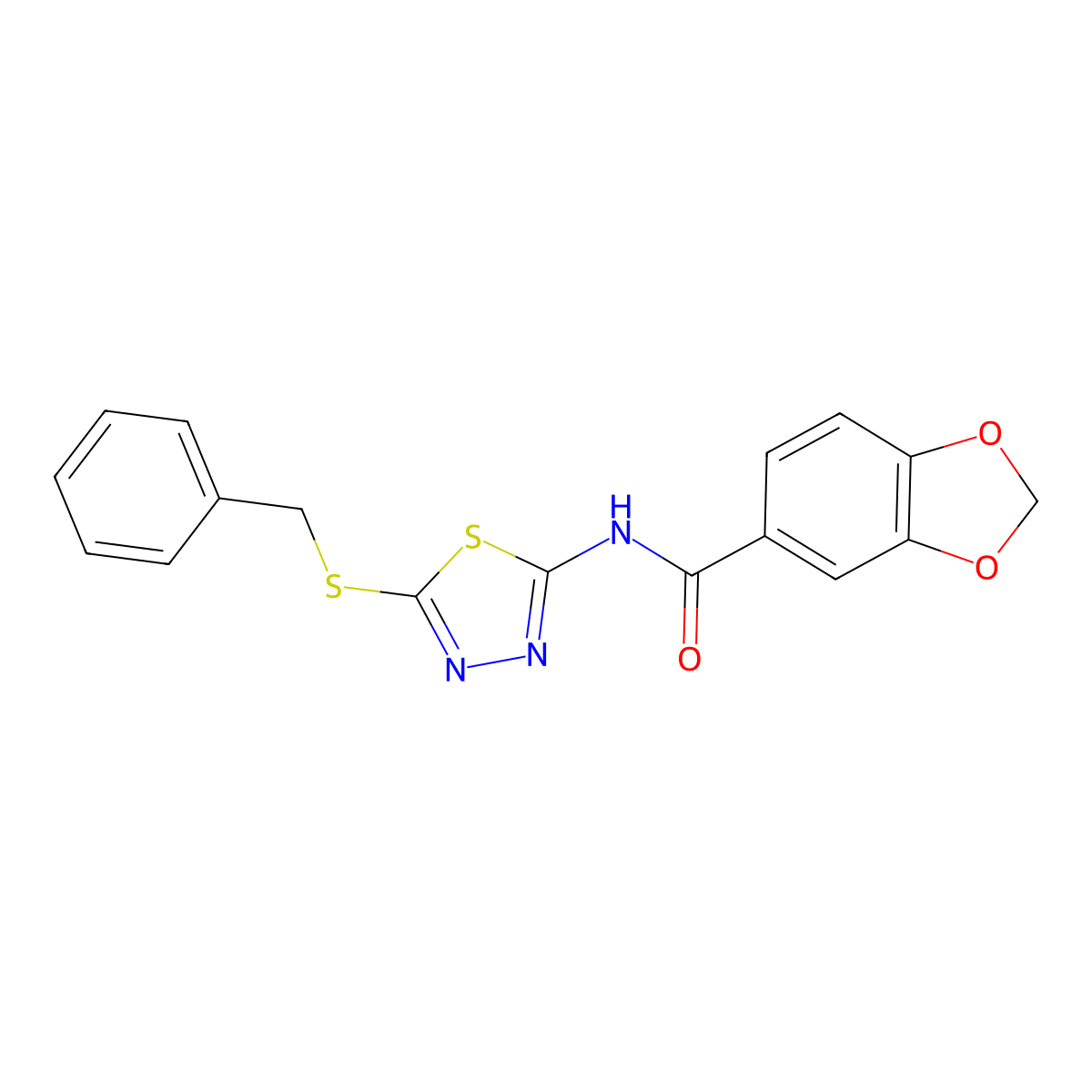 N-(5-(benzylthio)-1,3,4-thiadiazol-2-yl)benzo[d][1,3]dioxole-5-carboxamide molecular structure, CAS 477215-62-6