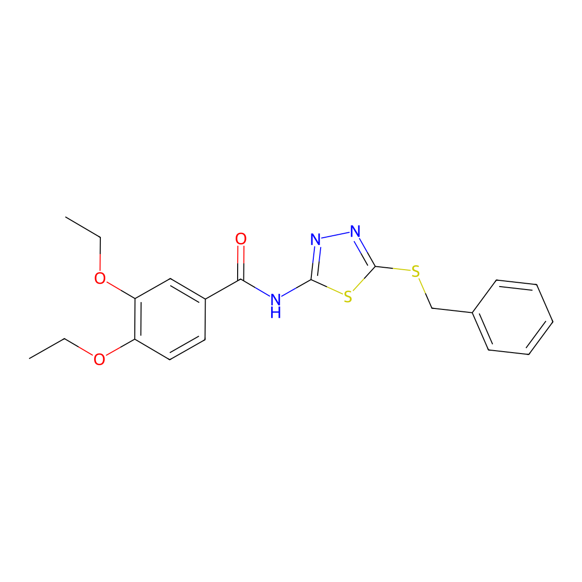 N-(5-benzylsulfanyl-1,3,4-thiadiazol-2-yl)-3,4-diethoxybenzamide molecular structure, CAS 477215-66-0