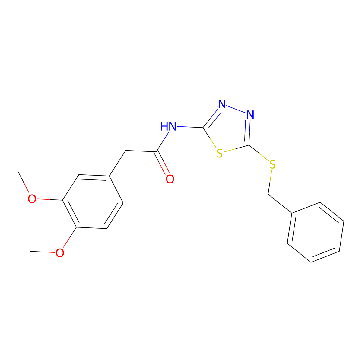 N-(5-benzylsulfanyl-1,3,4-thiadiazol-2-yl)-2-(3,4-dimethoxyphenyl)acetamide molecular structure, CAS 477215-67-1
