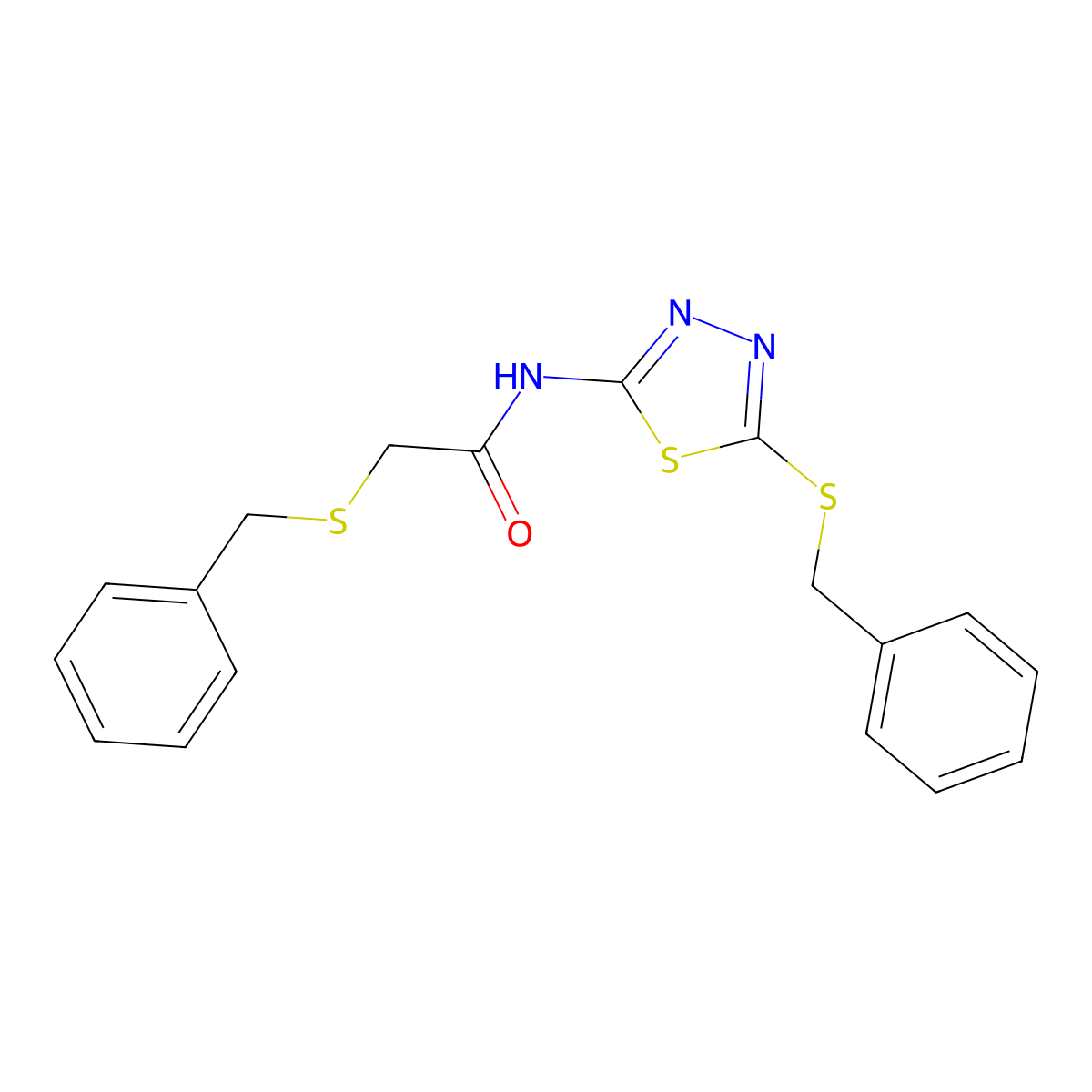 2-(benzylthio)-N-(5-(benzylthio)-1,3,4-thiadiazol-2-yl)acetamide molecular structure, CAS 477215-68-2