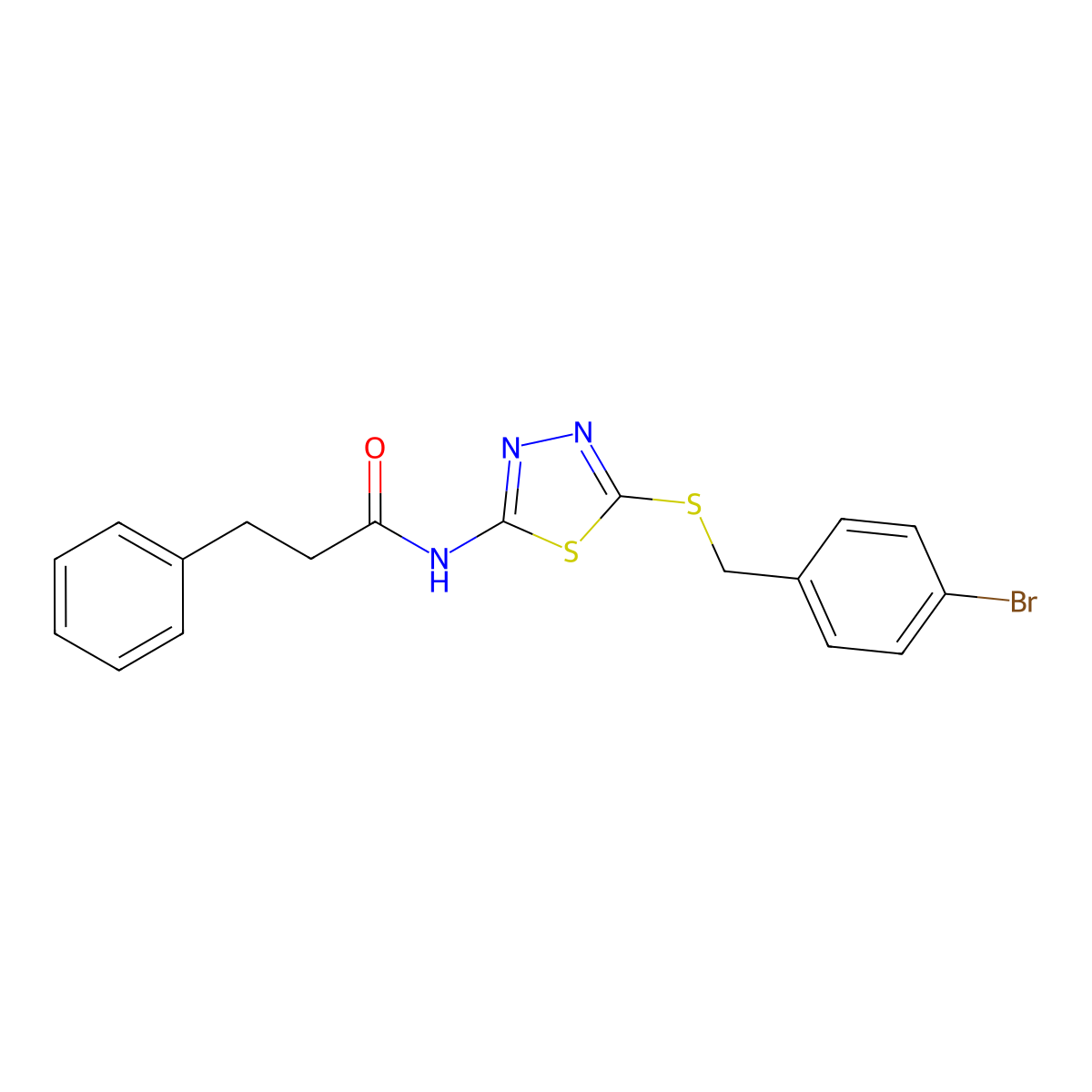 N-(5-((4-bromobenzyl)thio)-1,3,4-thiadiazol-2-yl)-3-phenylpropanamide molecular structure, CAS 477215-81-9
