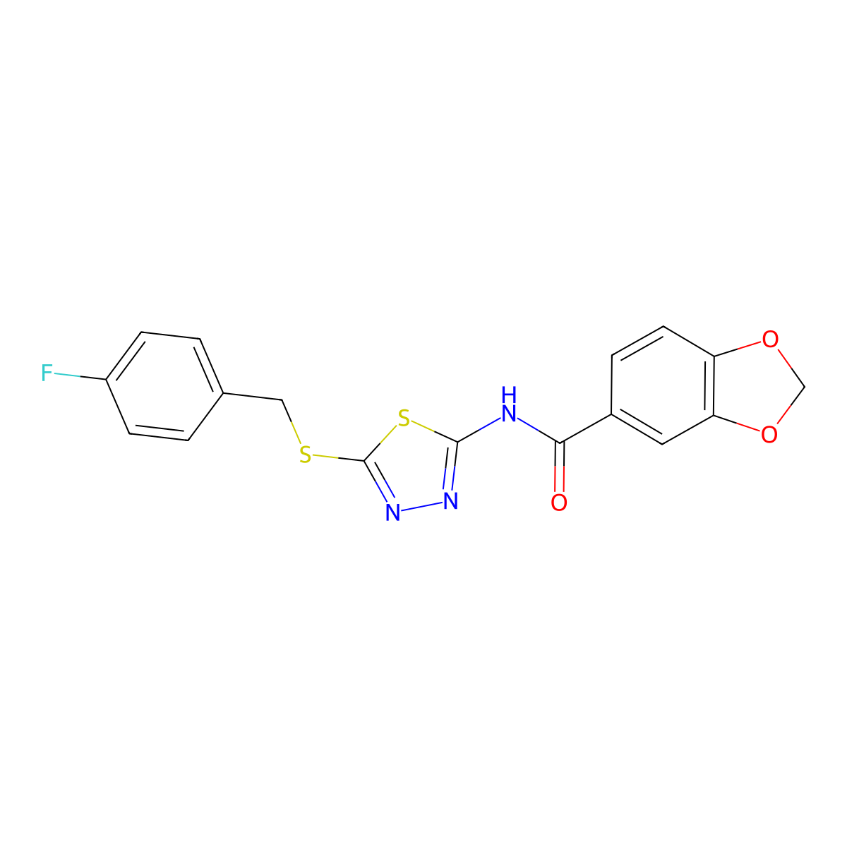 N-(5-((4-fluorobenzyl)thio)-1,3,4-thiadiazol-2-yl)benzo[d][1,3]dioxole-5-carboxamide molecular structure, CAS 477215-91-1