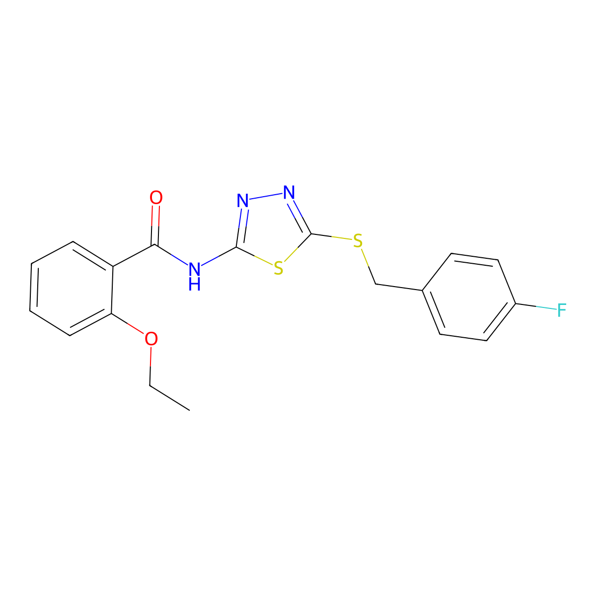 2-ethoxy-N-(5-((4-fluorobenzyl)thio)-1,3,4-thiadiazol-2-yl)benzamide molecular structure, CAS 477215-94-4