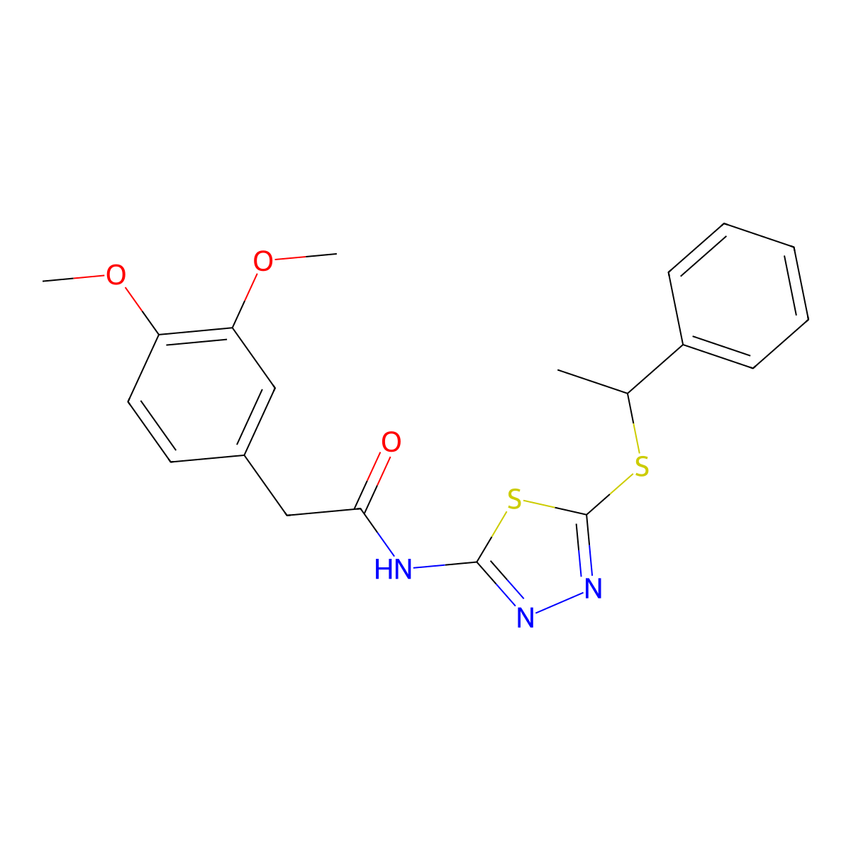 2-(3,4-dimethoxyphenyl)-N-{5-[(1-phenylethyl)sulfanyl]-1,3,4-thiadiazol-2-yl}acetamide molecular structure, CAS 477216-13-0