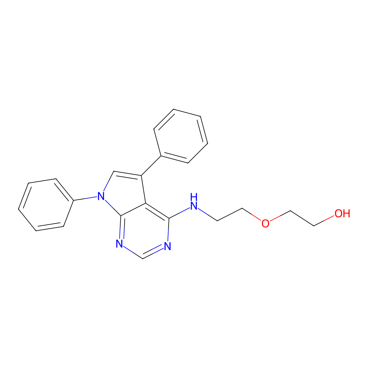2-(2-((5,7-diphenyl-7H-pyrrolo[2,3-d]pyrimidin-4-yl)amino)ethoxy)ethanol molecular structure, CAS 477225-93-7