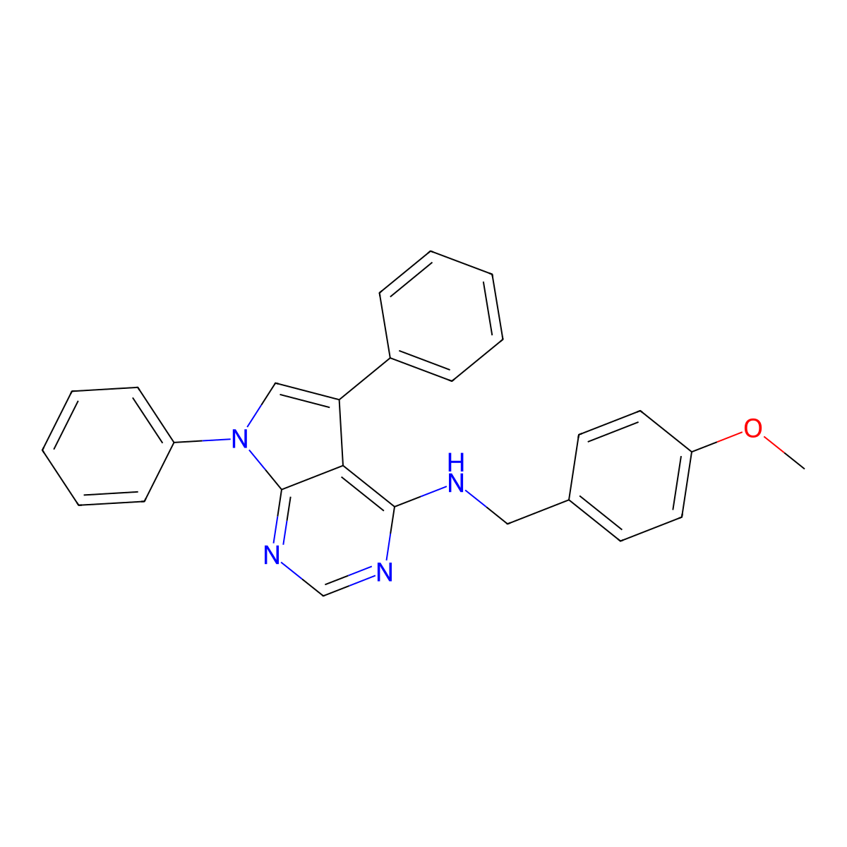 N-(4-methoxybenzyl)-5,7-diphenyl-7H-pyrrolo[2,3-d]pyrimidin-4-amine molecular structure, CAS 477226-16-7