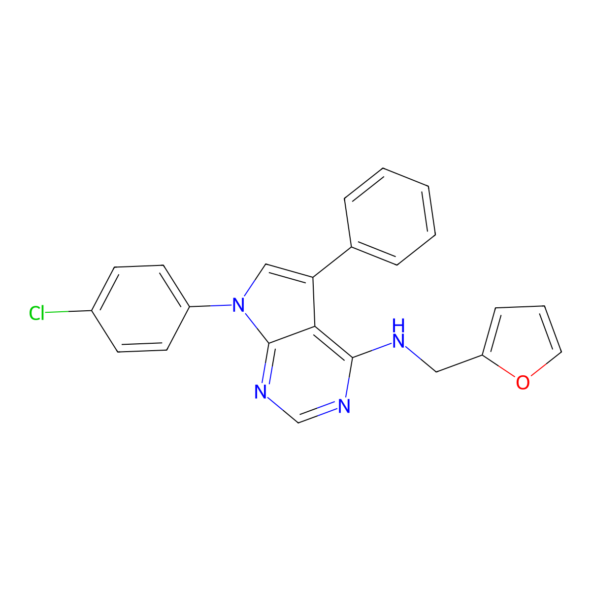 7-(4-chlorophenyl)-N-(furan-2-ylmethyl)-5-phenyl-7H-pyrrolo[2,3-d]pyrimidin-4-amine molecular structure, CAS 477226-90-7