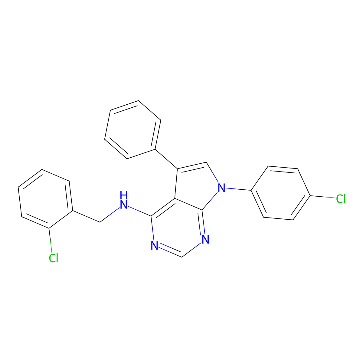 N-(2-chlorobenzyl)-7-(4-chlorophenyl)-5-phenyl-7H-pyrrolo[2,3-d]pyrimidin-4-amine molecular structure, CAS 477226-97-4