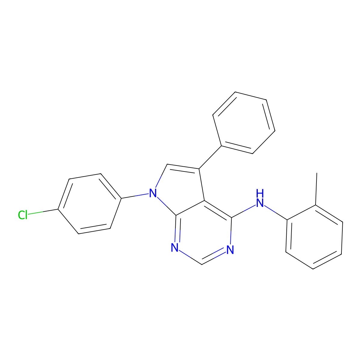 7-(4-chlorophenyl)-5-phenyl-N-(o-tolyl)-7H-pyrrolo[2,3-d]pyrimidin-4-amine molecular structure, CAS 477227-12-6