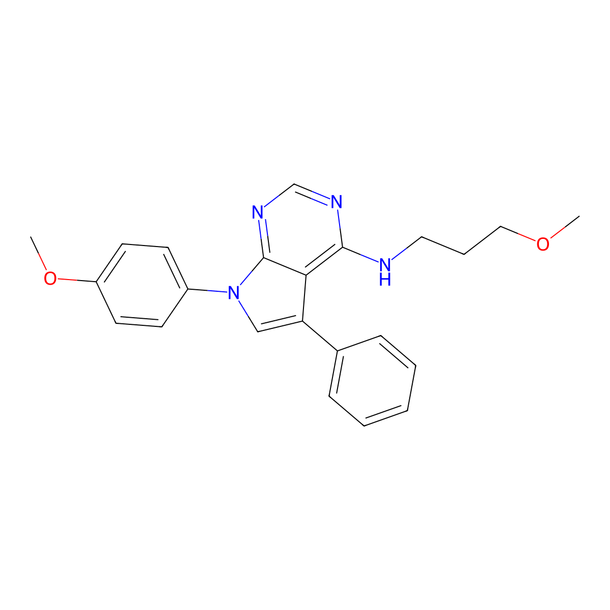 7-(4-methoxyphenyl)-N-(3-methoxypropyl)-5-phenyl-7H-pyrrolo[2,3-d]pyrimidin-4-amine molecular structure, CAS 477227-58-0