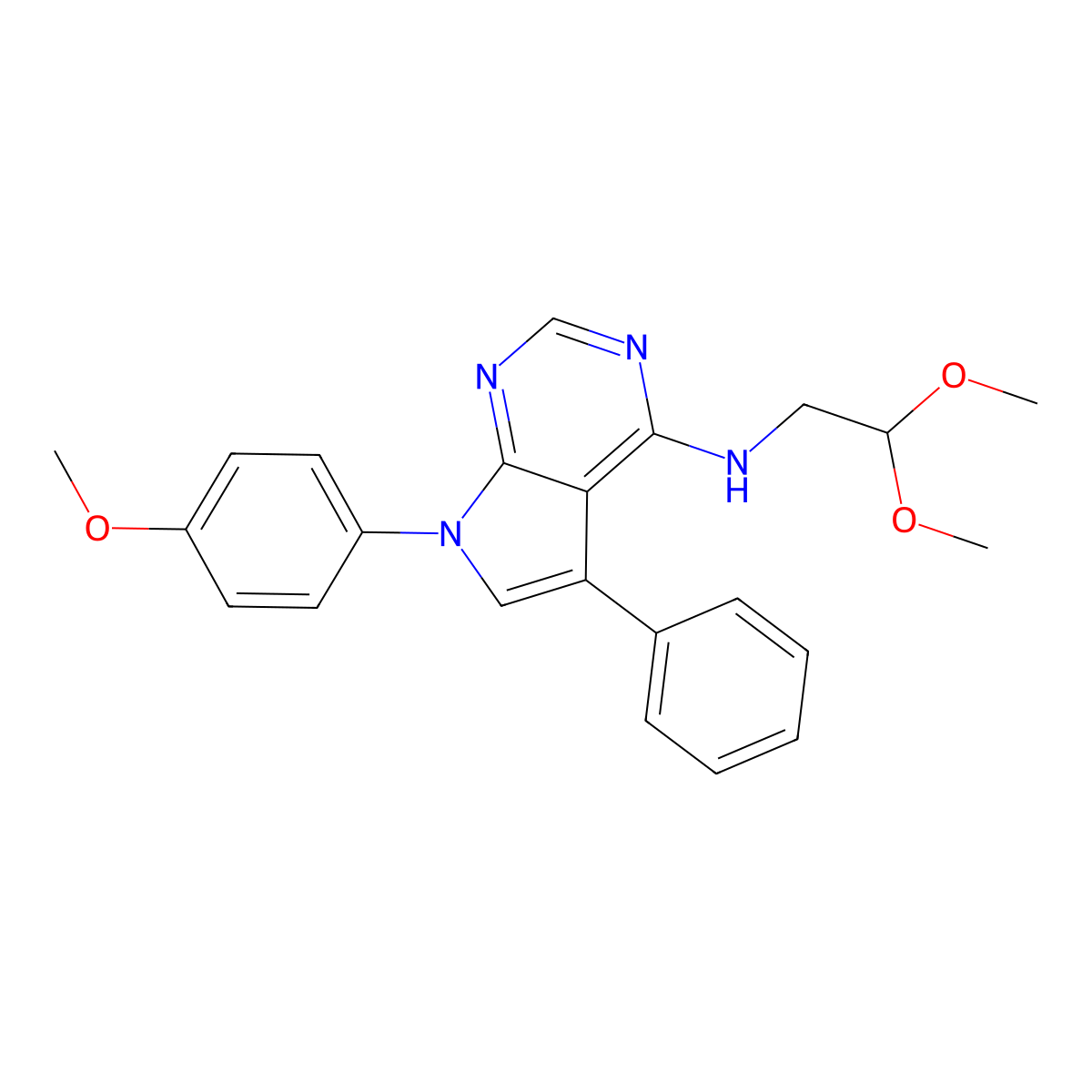 N-(2,2-dimethoxyethyl)-7-(4-methoxyphenyl)-5-phenyl-7H-pyrrolo[2,3-d]pyrimidin-4-amine molecular structure, CAS 477227-59-1