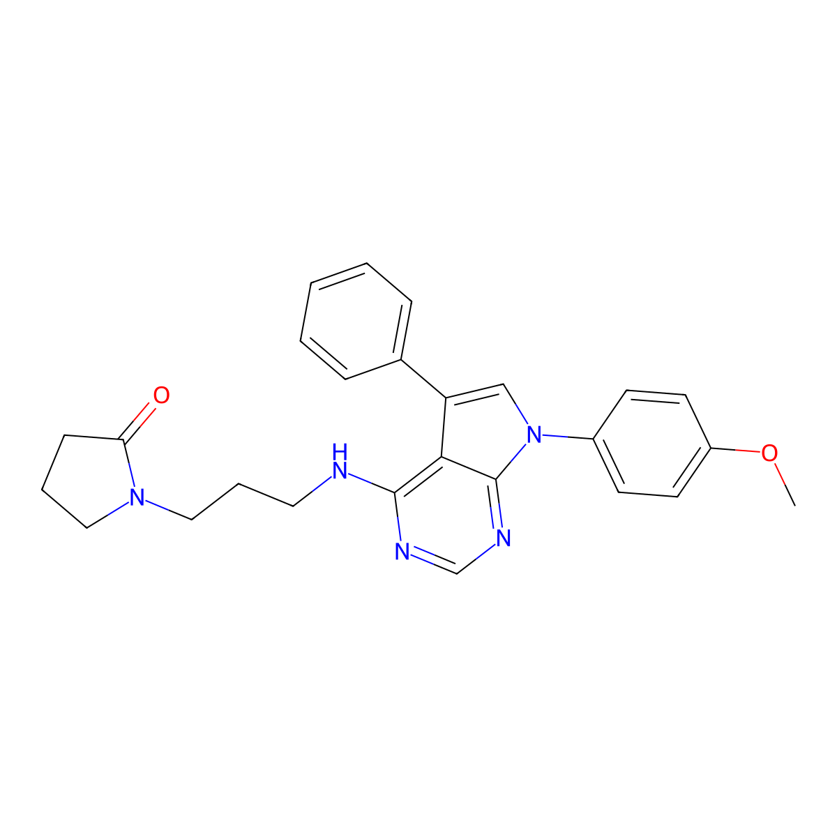 1-(3-{[7-(4-methoxyphenyl)-5-phenyl-7H-pyrrolo[2,3-d]pyrimidin-4-yl]amino}propyl)pyrrolidin-2-one molecular structure, CAS 477227-81-9