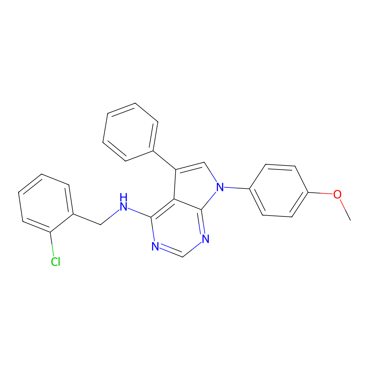 N-[(2-chlorophenyl)methyl]-7-(4-methoxyphenyl)-5-phenylpyrrolo[2,3-d]pyrimidin-4-amine molecular structure, CAS 477227-86-4