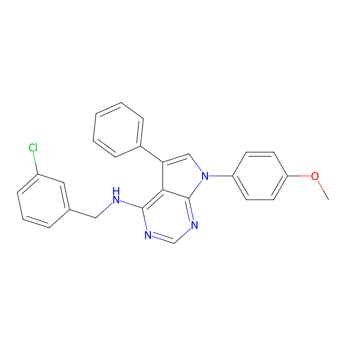 N-[(3-chlorophenyl)methyl]-7-(4-methoxyphenyl)-5-phenylpyrrolo[2,3-d]pyrimidin-4-amine molecular structure, CAS 477227-87-5