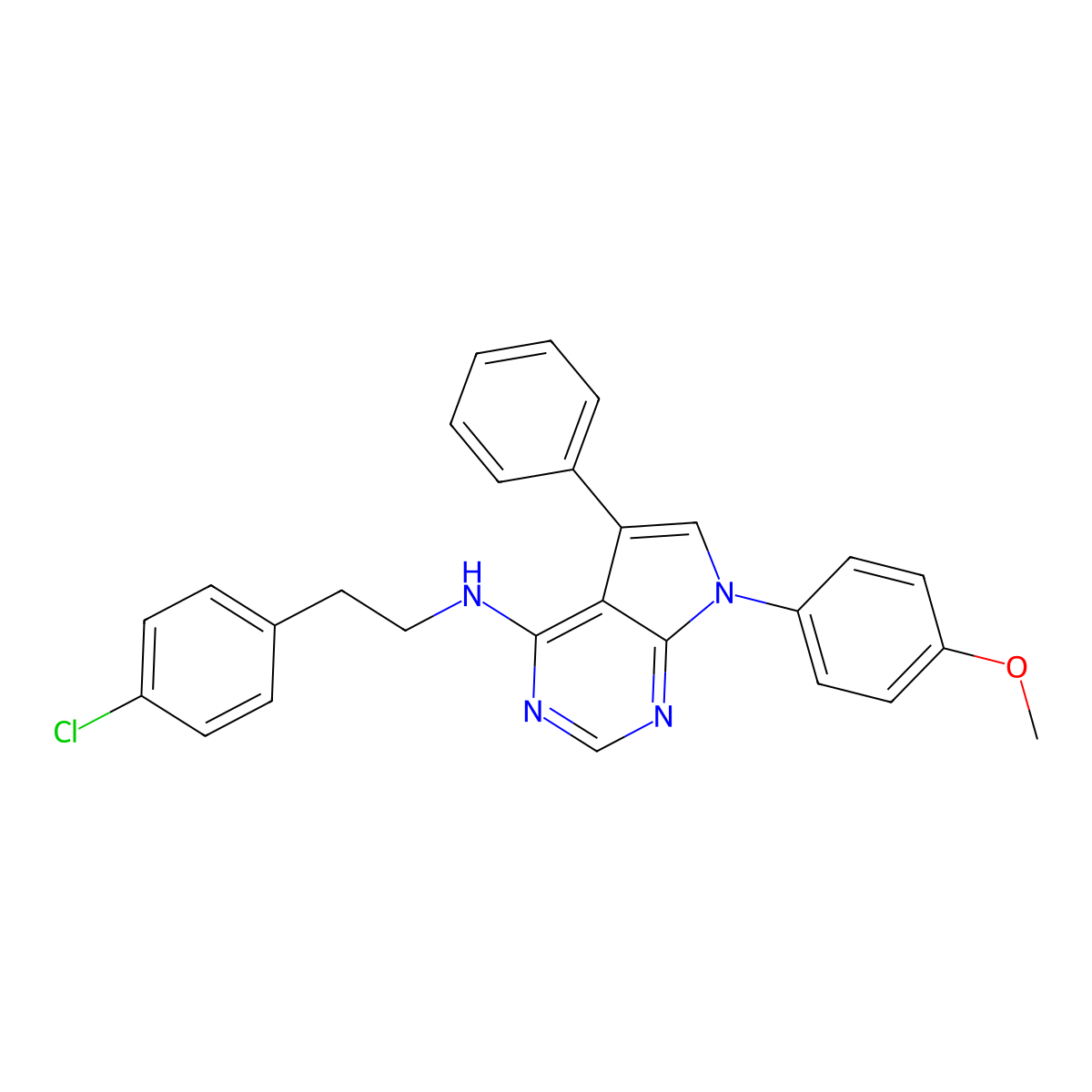 N-[2-(4-chlorophenyl)ethyl]-7-(4-methoxyphenyl)-5-phenyl-7H-pyrrolo[2,3-d]pyrimidin-4-amine molecular structure, CAS 477227-96-6