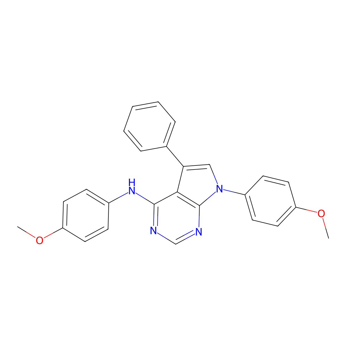 N,7-bis(4-methoxyphenyl)-5-phenyl-7H-pyrrolo[2,3-d]pyrimidin-4-amine molecular structure, CAS 477228-13-0
