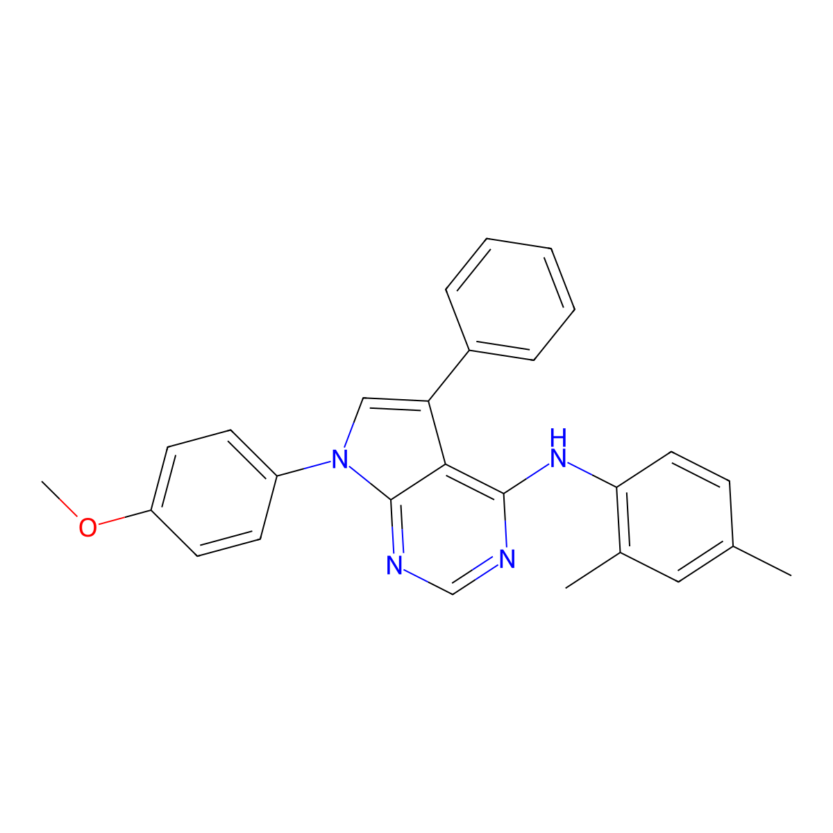 N-(2,4-dimethylphenyl)-7-(4-methoxyphenyl)-5-phenyl-7H-pyrrolo[2,3-d]pyrimidin-4-amine molecular structure, CAS 477228-24-3