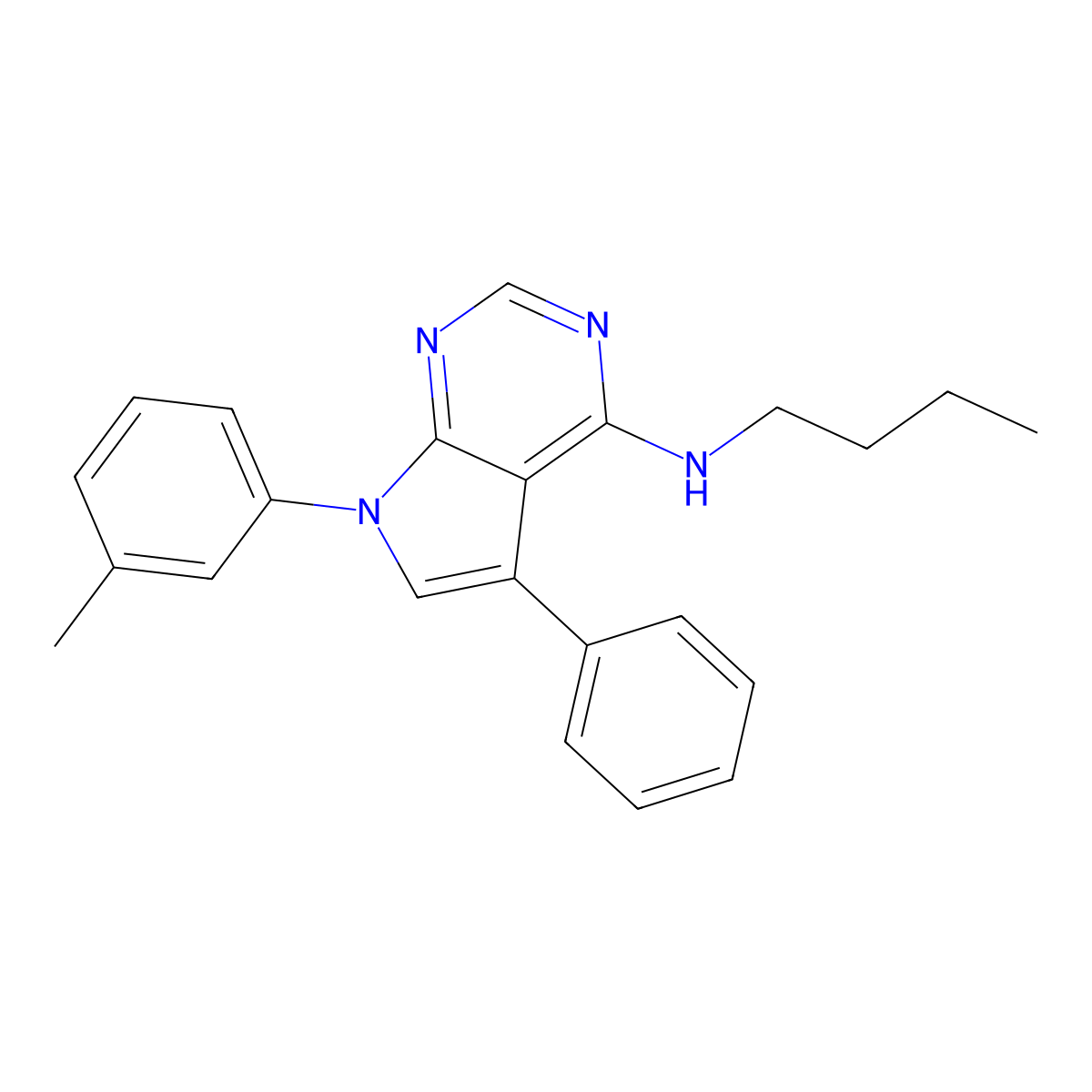N-butyl-7-(3-methylphenyl)-5-phenyl-7H-pyrrolo[2,3-d]pyrimidin-4-amine molecular structure, CAS 477228-41-4