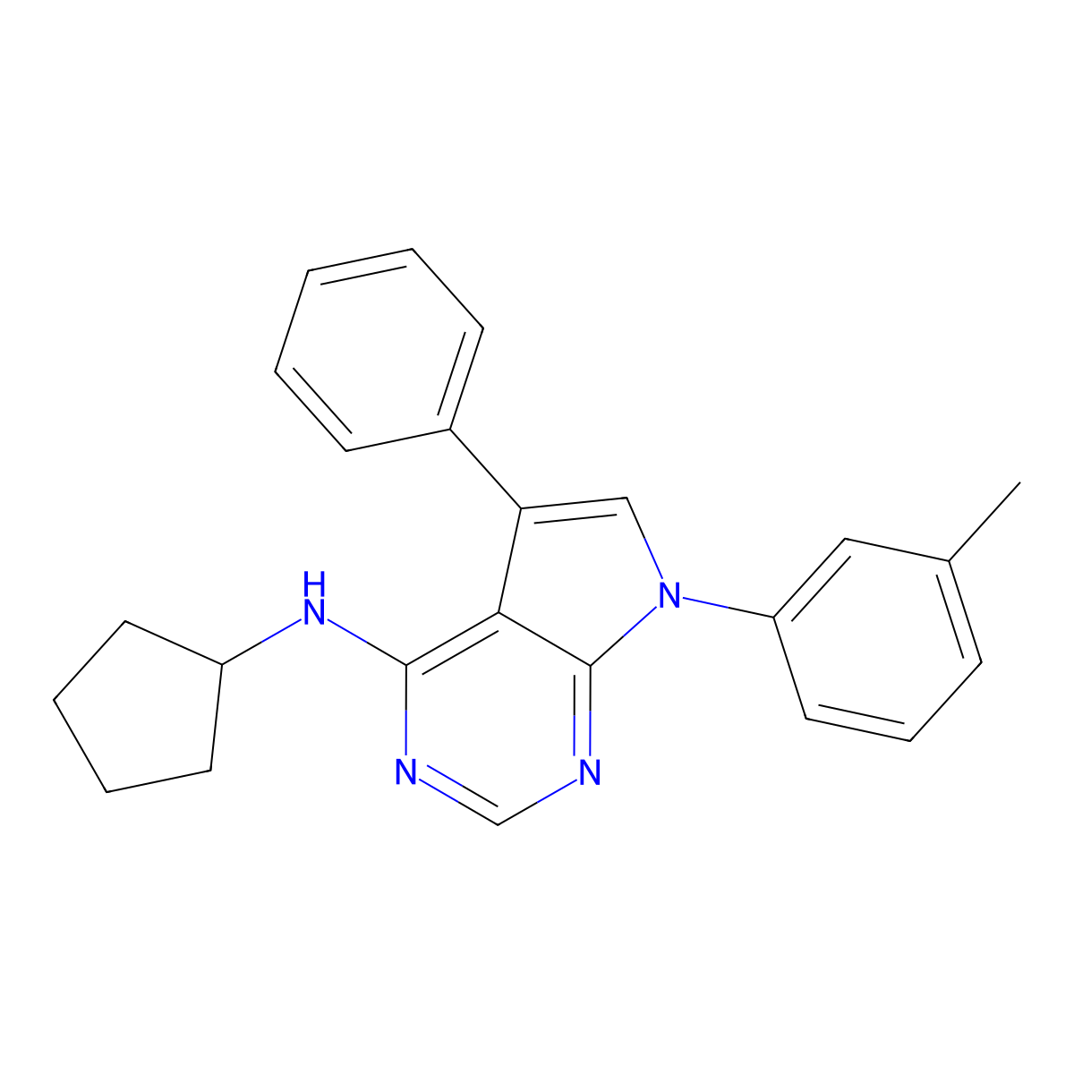 N-cyclopentyl-7-(3-methylphenyl)-5-phenyl-7H-pyrrolo[2,3-d]pyrimidin-4-amine molecular structure, CAS 477228-57-2