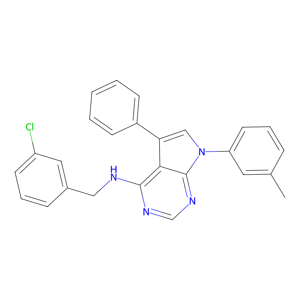 N-(3-chlorobenzyl)-7-(3-methylphenyl)-5-phenyl-7H-pyrrolo[2,3-d]pyrimidin-4-amine molecular structure, CAS 477228-72-1