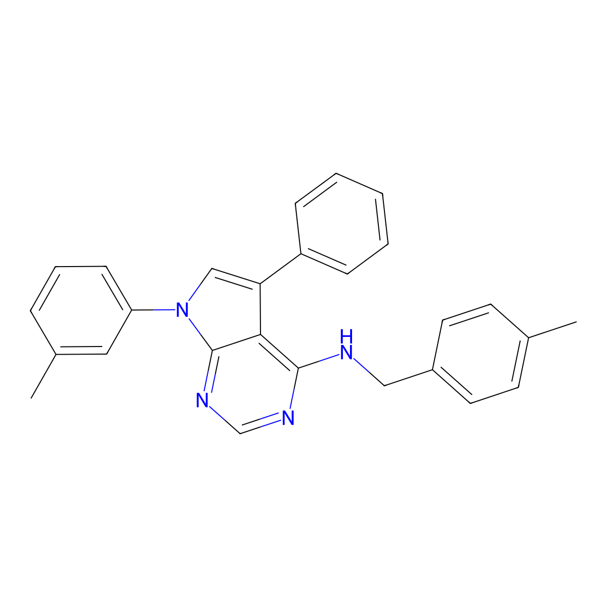N-(4-methylbenzyl)-7-(3-methylphenyl)-5-phenyl-7H-pyrrolo[2,3-d]pyrimidin-4-amine molecular structure, CAS 477228-75-4