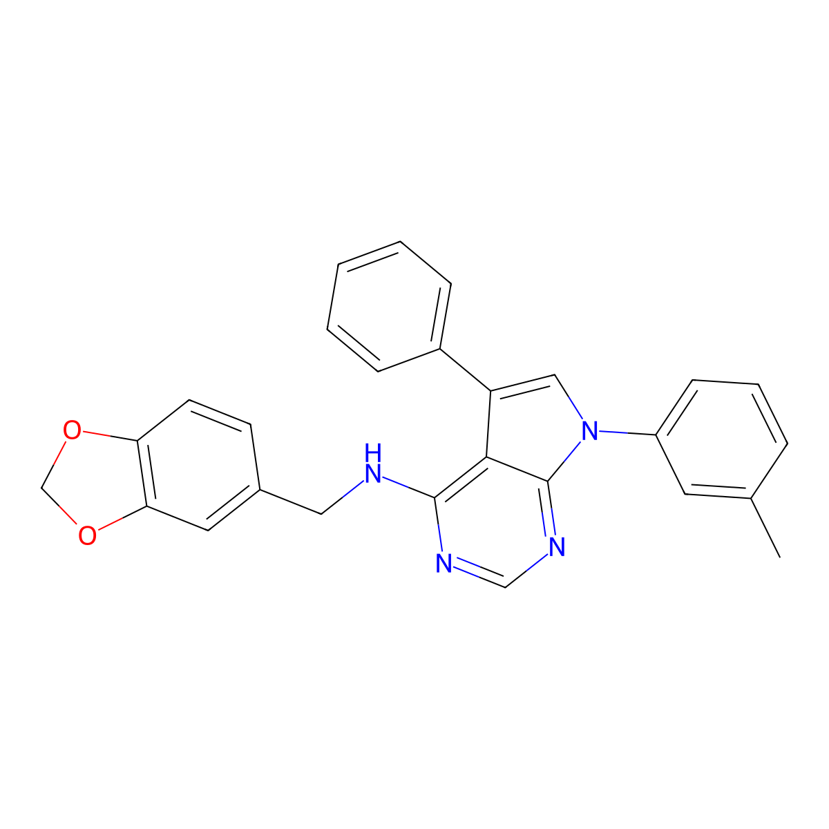N-(1,3-benzodioxol-5-ylmethyl)-7-(3-methylphenyl)-5-phenylpyrrolo[2,3-d]pyrimidin-4-amine molecular structure, CAS 477228-79-8