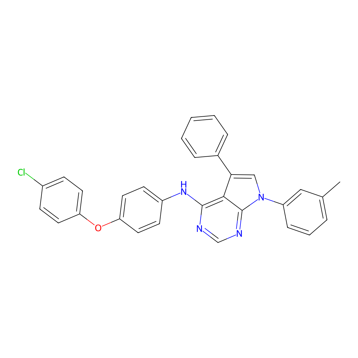 N-[4-(4-chlorophenoxy)phenyl]-7-(3-methylphenyl)-5-phenyl-7H-pyrrolo[2,3-d]pyrimidin-4-amine molecular structure, CAS 477229-04-2