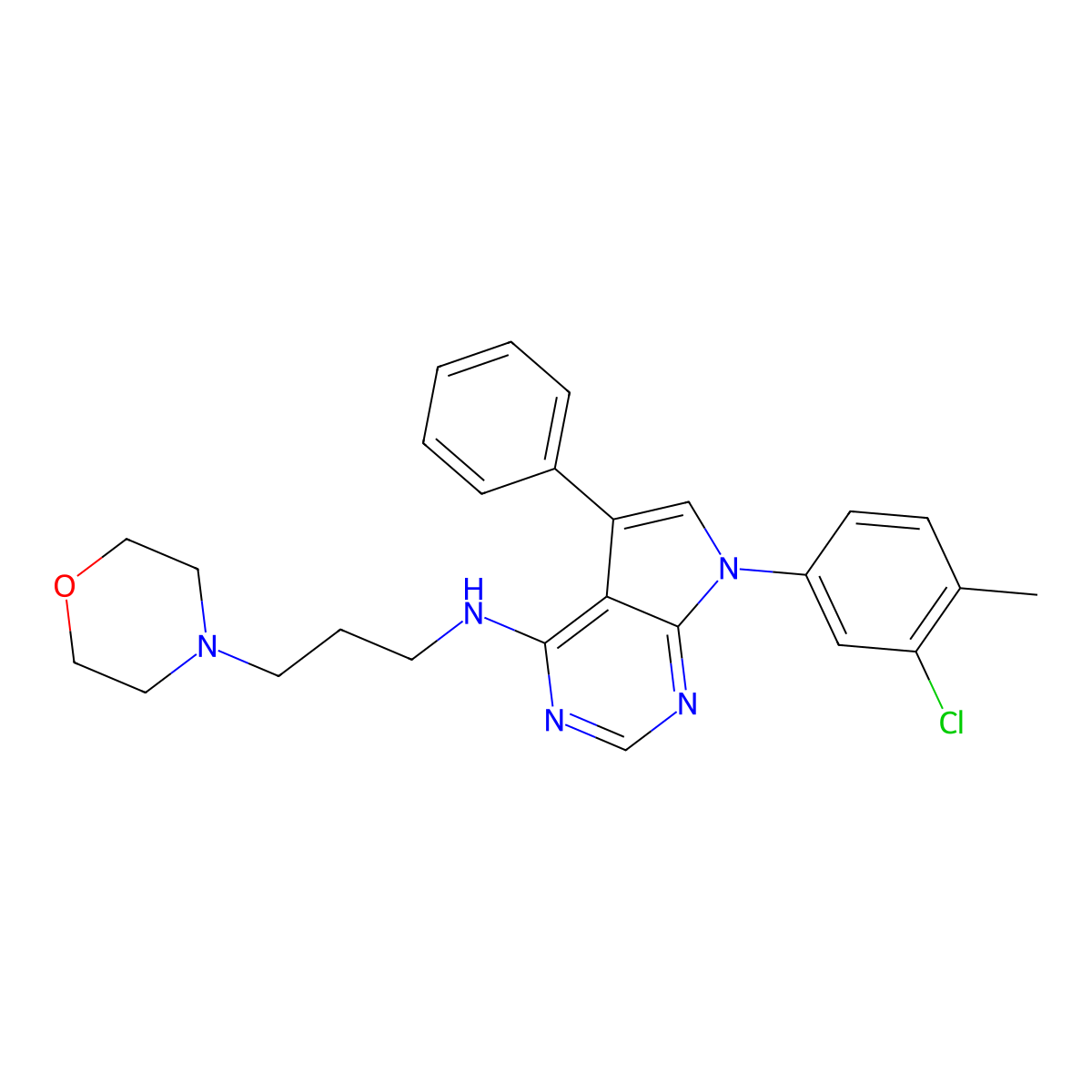 7-(3-chloro-4-methylphenyl)-N-[3-(morpholin-4-yl)propyl]-5-phenyl-7H-pyrrolo[2,3-d]pyrimidin-4-amine molecular structure, CAS 477229-48-4