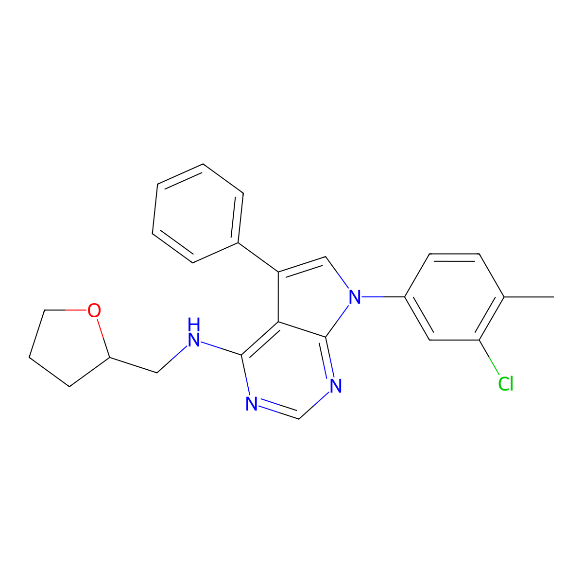 7-(3-chloro-4-methylphenyl)-N-(oxolan-2-ylmethyl)-5-phenylpyrrolo[2,3-d]pyrimidin-4-amine molecular structure, CAS 477229-49-5
