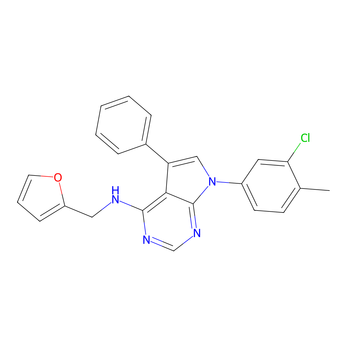 7-(3-chloro-4-methylphenyl)-N-(furan-2-ylmethyl)-5-phenyl-7H-pyrrolo[2,3-d]pyrimidin-4-amine molecular structure, CAS 477229-50-8