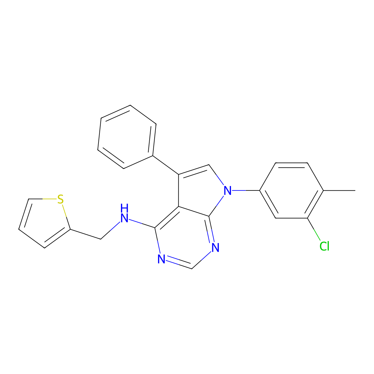7-(3-chloro-4-methylphenyl)-5-phenyl-N-(thiophen-2-ylmethyl)pyrrolo[2,3-d]pyrimidin-4-amine molecular structure, CAS 477229-51-9