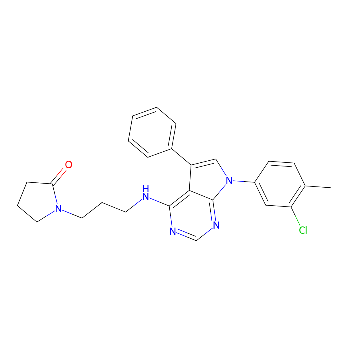 1-(3-{[7-(3-chloro-4-methylphenyl)-5-phenyl-7H-pyrrolo[2,3-d]pyrimidin-4-yl]amino}propyl)pyrrolidin-2-one molecular structure, CAS 477229-52-0