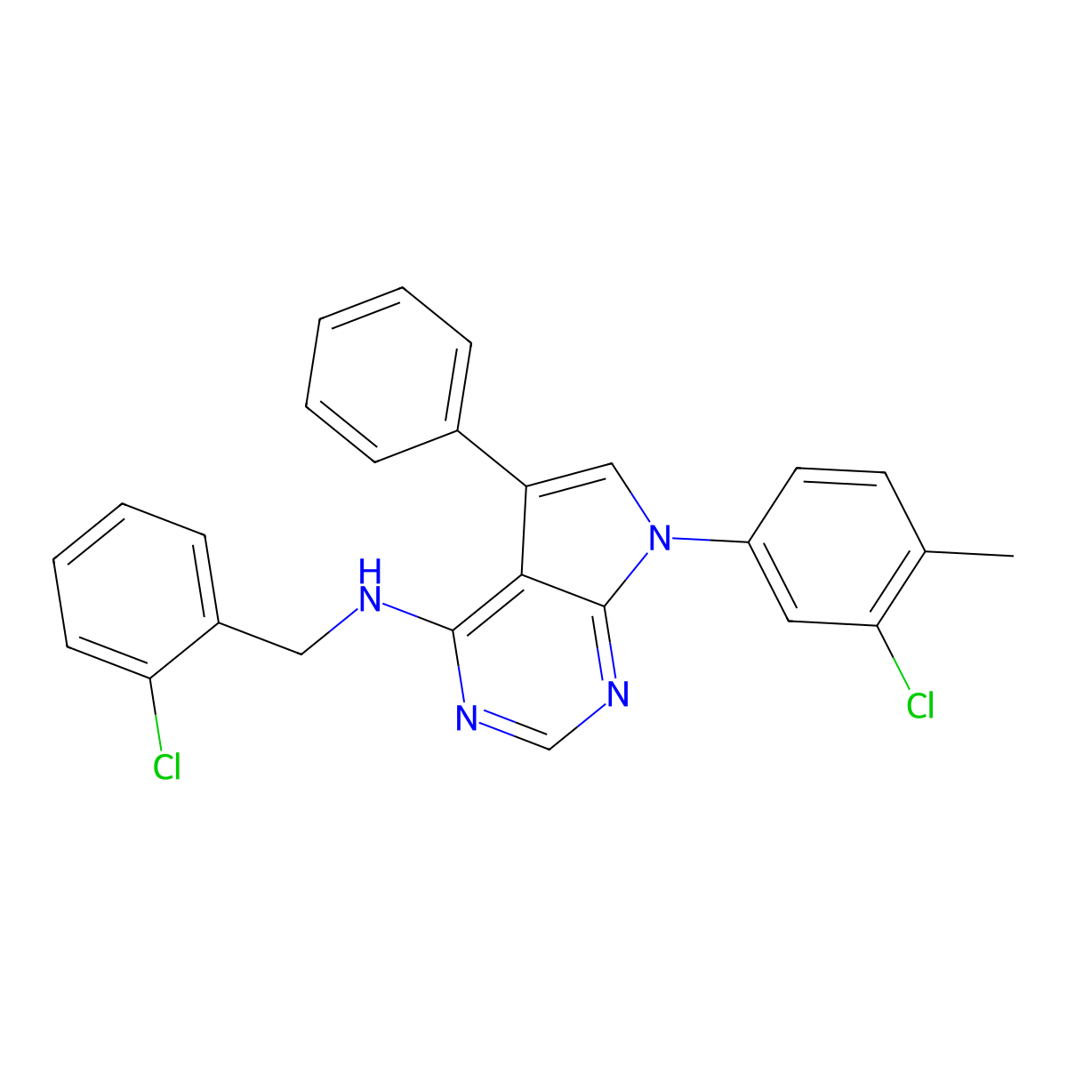 7-(3-chloro-4-methylphenyl)-N-(2-chlorobenzyl)-5-phenyl-7H-pyrrolo[2,3-d]pyrimidin-4-amine molecular structure, CAS 477229-57-5