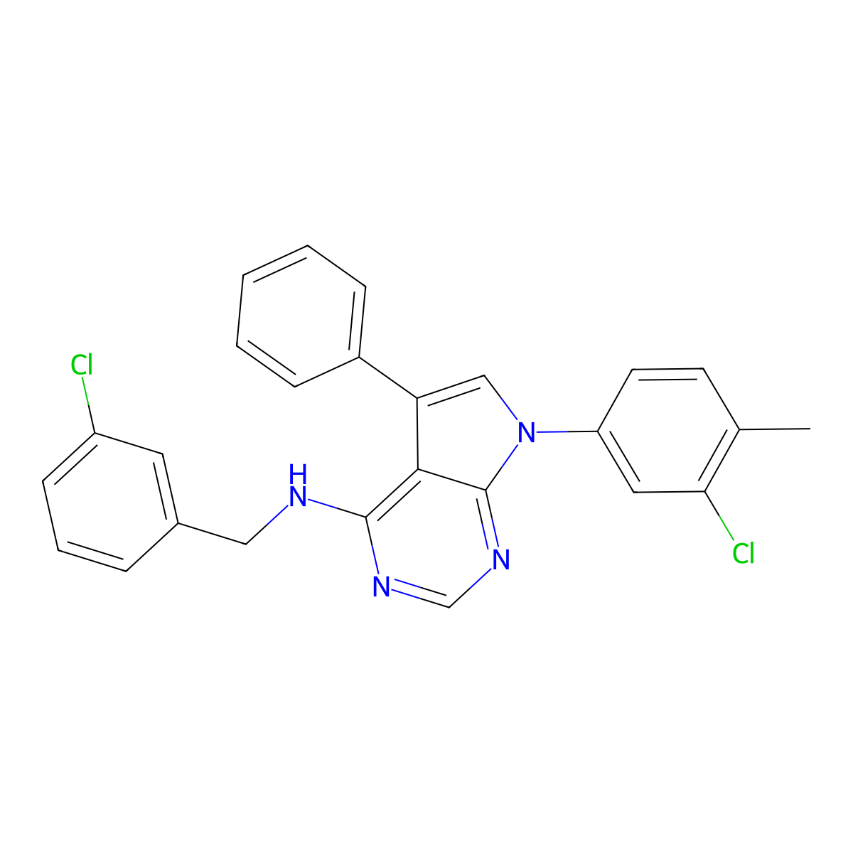 7-(3-chloro-4-methylphenyl)-N-(3-chlorobenzyl)-5-phenyl-7H-pyrrolo[2,3-d]pyrimidin-4-amine molecular structure, CAS 477229-58-6