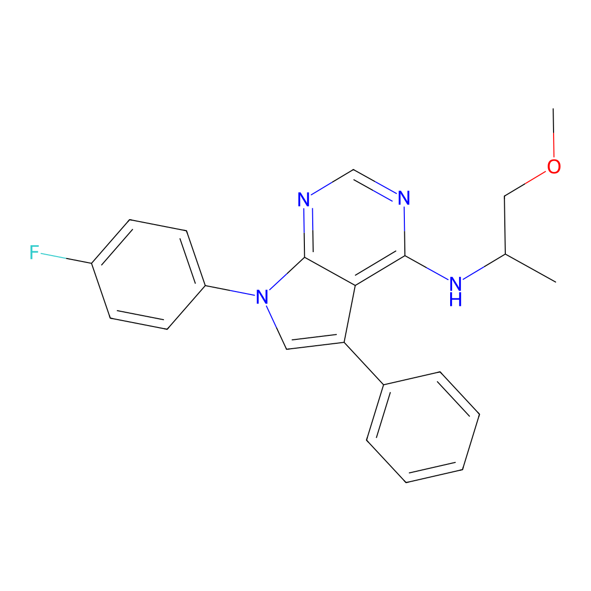 7-(4-fluorophenyl)-N-(1-methoxypropan-2-yl)-5-phenyl-7H-pyrrolo[2,3-d]pyrimidin-4-amine molecular structure, CAS 477229-62-2
