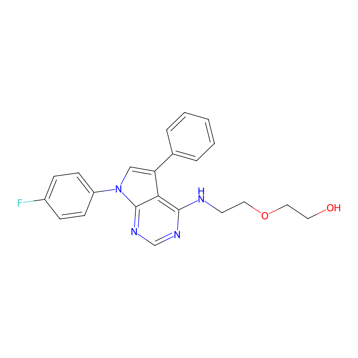 2-(2-{[7-(4-fluorophenyl)-5-phenyl-7H-pyrrolo[2,3-d]pyrimidin-4-yl]amino}ethoxy)ethanol molecular structure, CAS 477229-70-2