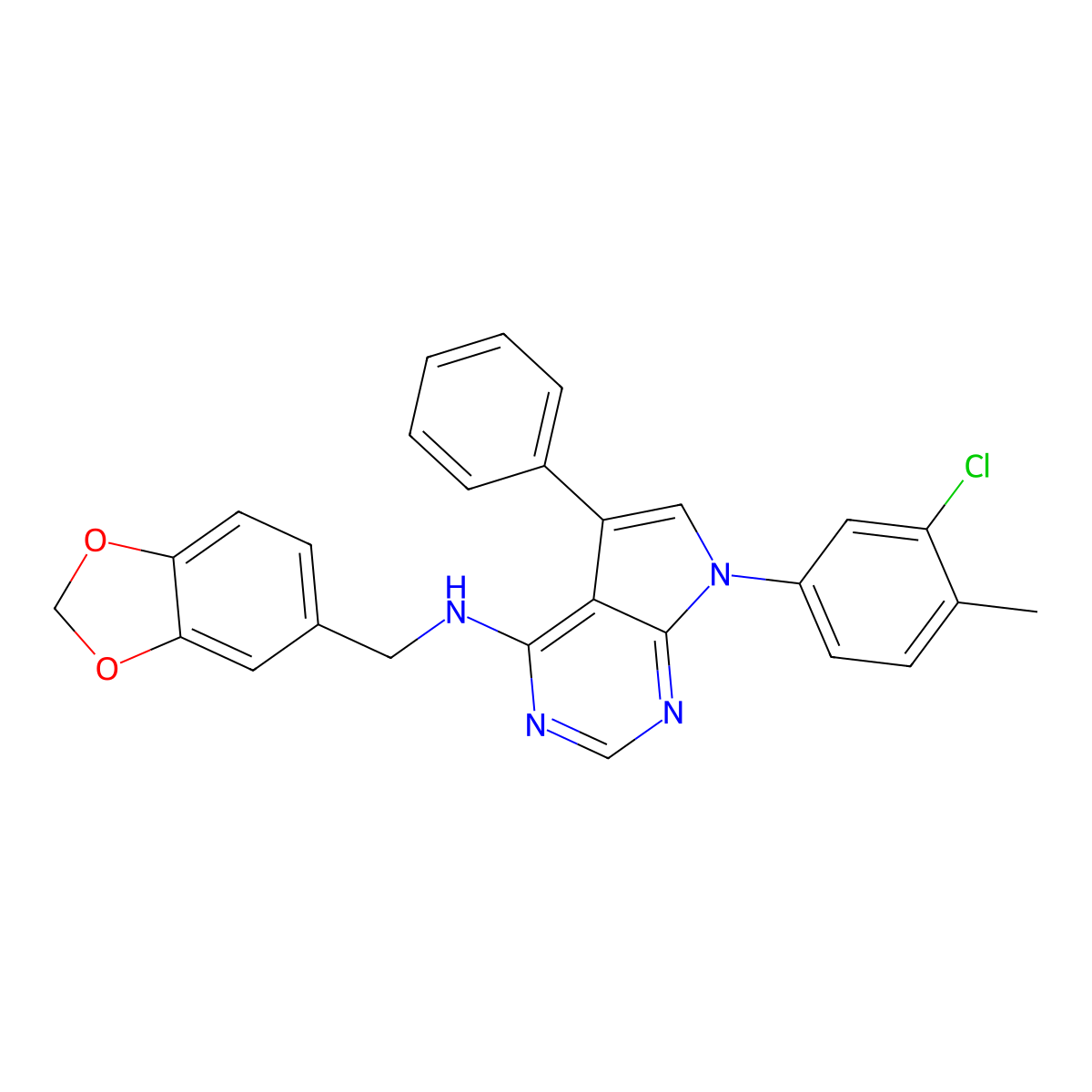 N-(1,3-benzodioxol-5-ylmethyl)-7-(3-chloro-4-methylphenyl)-5-phenylpyrrolo[2,3-d]pyrimidin-4-amine molecular structure, CAS 477229-71-3
