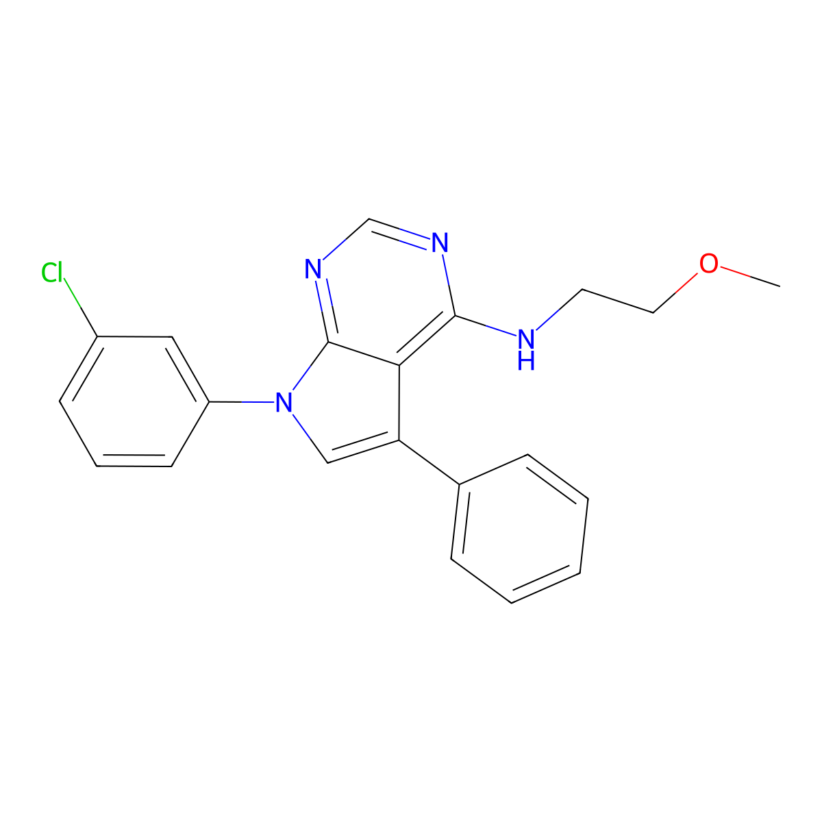 7-(3-chlorophenyl)-N-(2-methoxyethyl)-5-phenyl-7H-pyrrolo[2,3-d]pyrimidin-4-amine molecular structure, CAS 477230-72-1