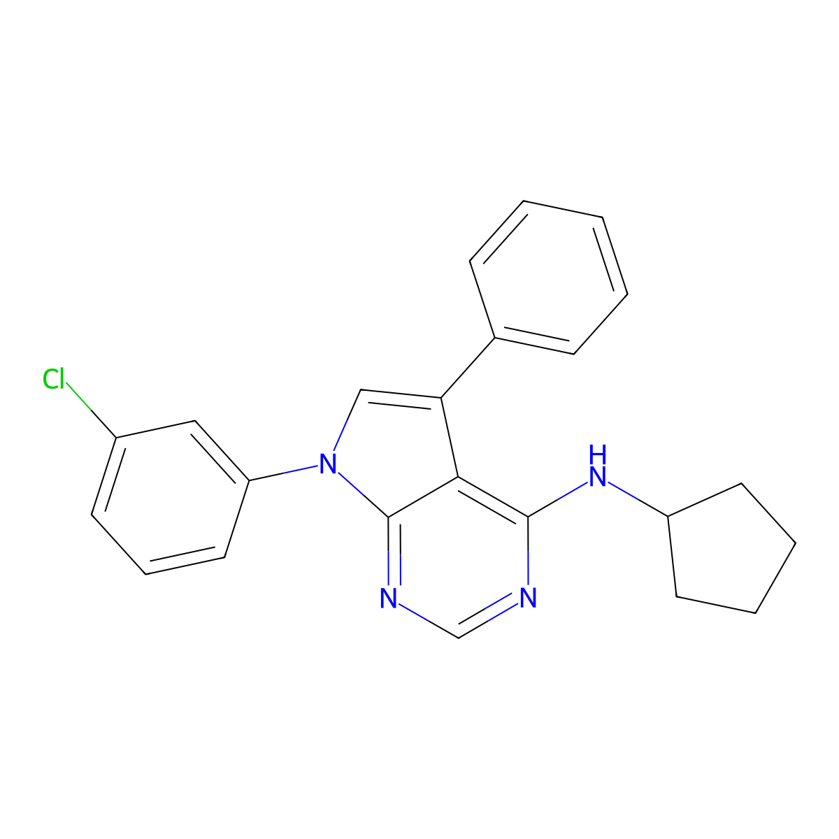 7-(3-chlorophenyl)-N-cyclopentyl-5-phenyl-7H-pyrrolo[2,3-d]pyrimidin-4-amine molecular structure, CAS 477231-02-0