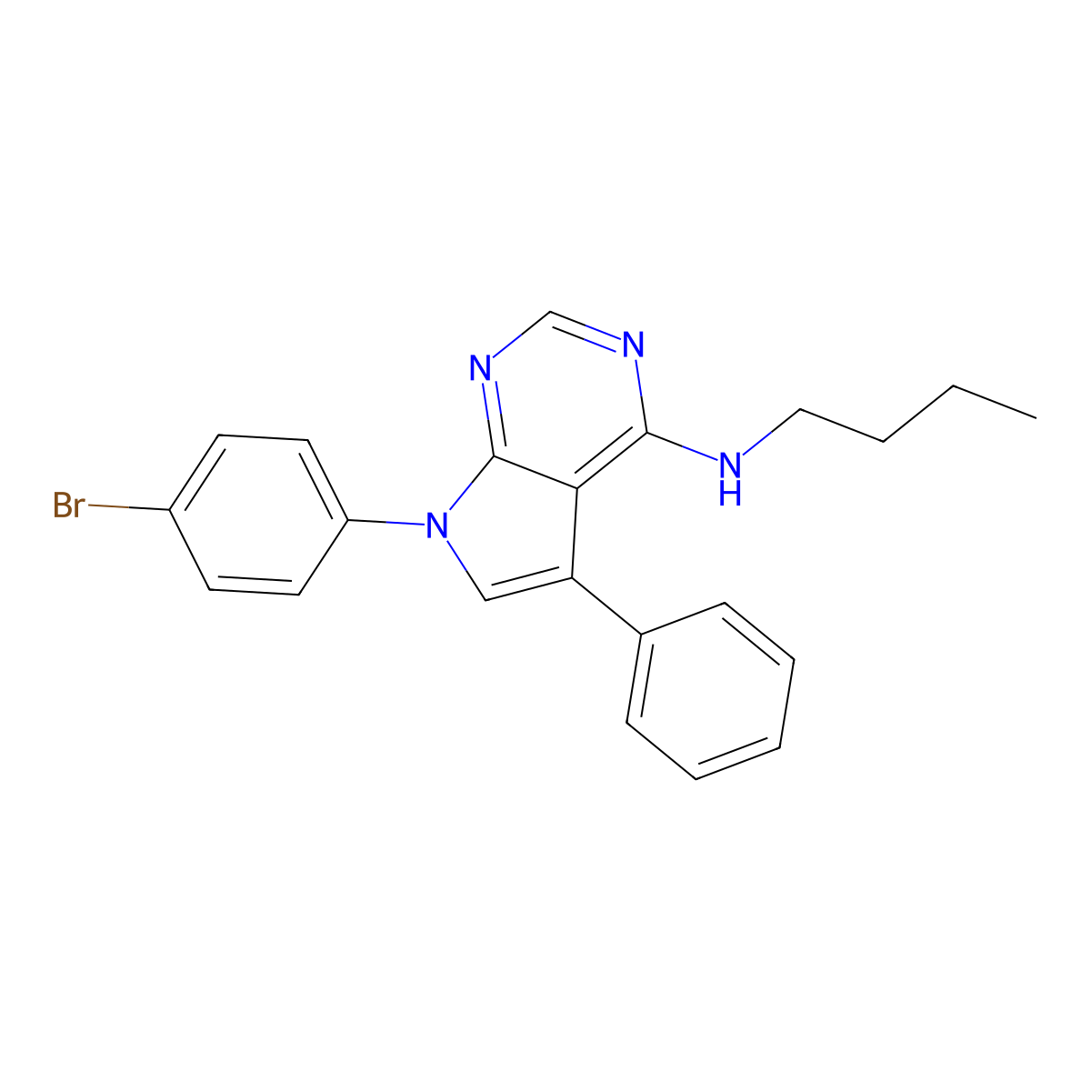 7-(4-bromophenyl)-N-butyl-5-phenyl-7H-pyrrolo[2,3-d]pyrimidin-4-amine molecular structure, CAS 477231-14-4